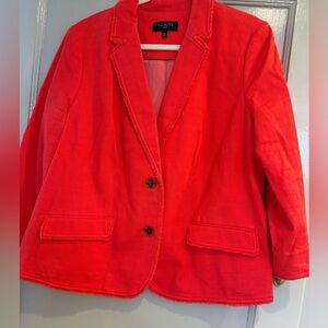 TALBOTS Women’s Blazer Tangerine Orange Frayed edge trim size 16W EUC